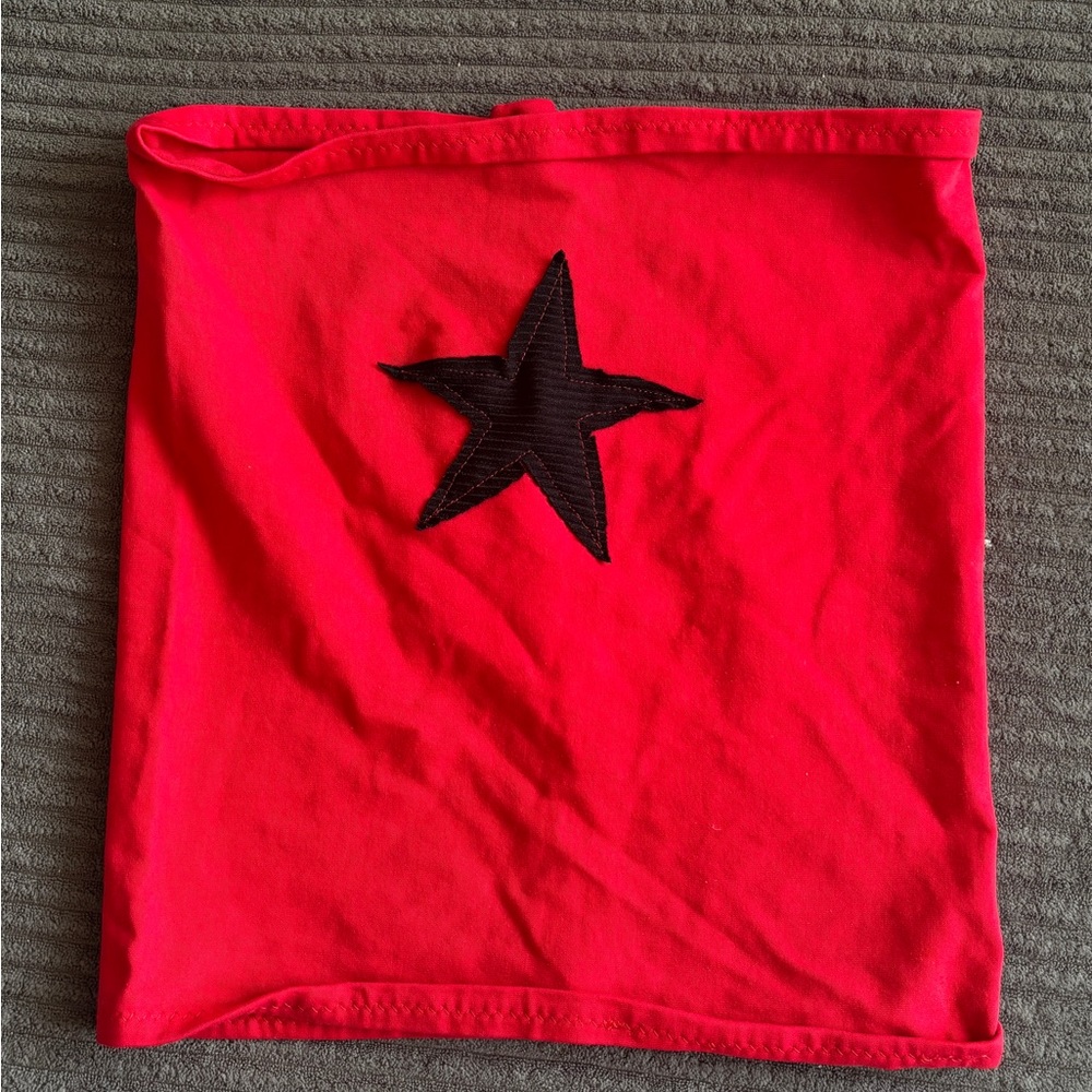 Red Tube Top with Black Star Patch